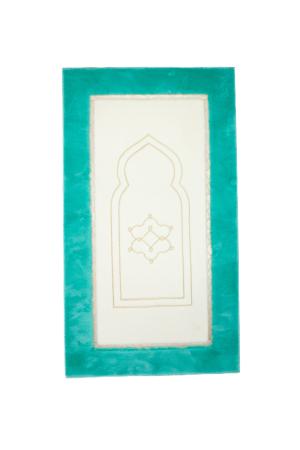 Turkuaz - Ekru Konya Model Peluş Seccade