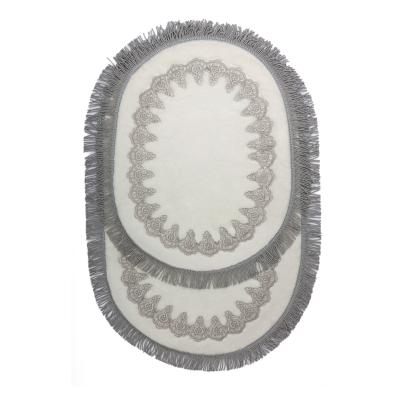 Hafsa Model Beyaz Gümüş Dantelli 2'Li Banyo Paspas Takımı