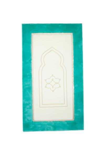 Turkuaz - Ekru Konya Model Peluş Seccade